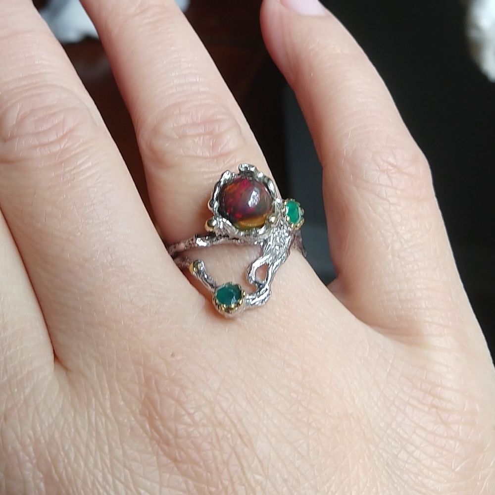 Natural black opal Onix sterling artistic ring - Picture 5 of 8